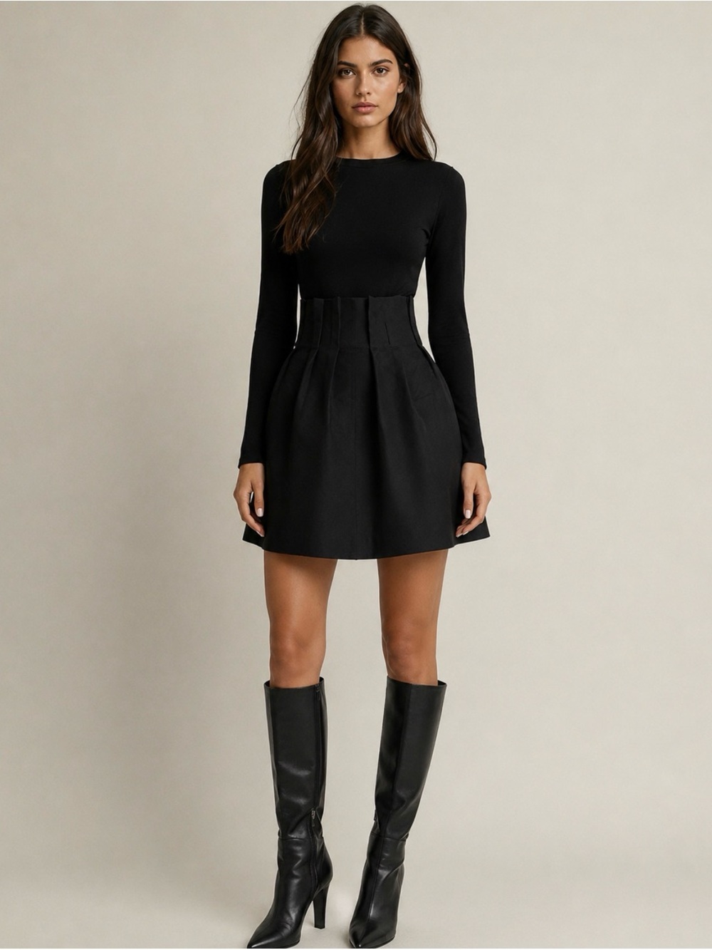 Zara Woman Black High Waisted Pleated Lace-Up Mini Skirt S